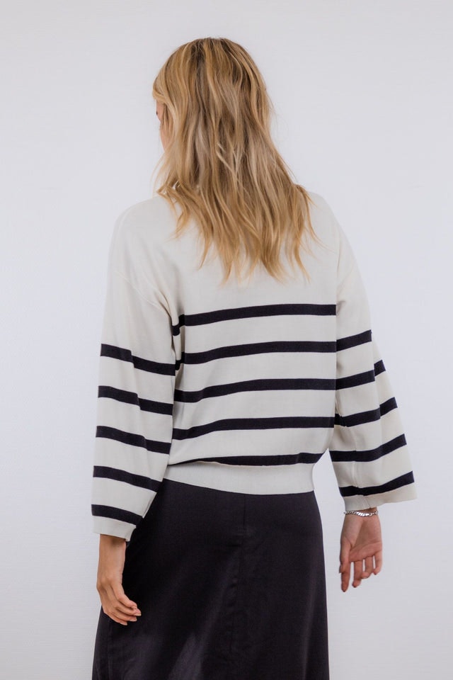 Ena Stripe Knit Blouse - Off White