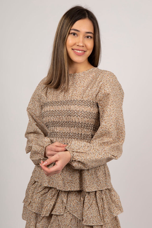 Alberta Flower Stitch Blouse - Sand