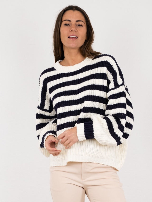 Dakota Stripe Knit Blouse - Navy