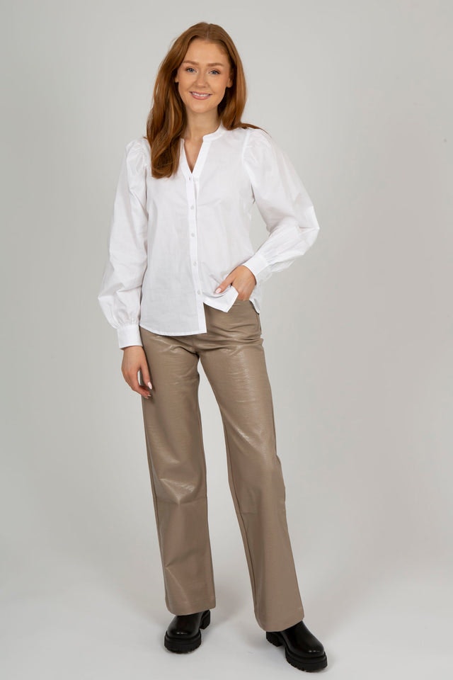 Haddis LS V Neck Shirt - Bright White