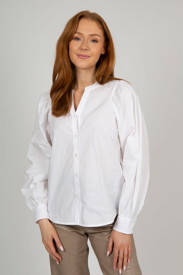 Haddis LS V Neck Shirt - Bright White