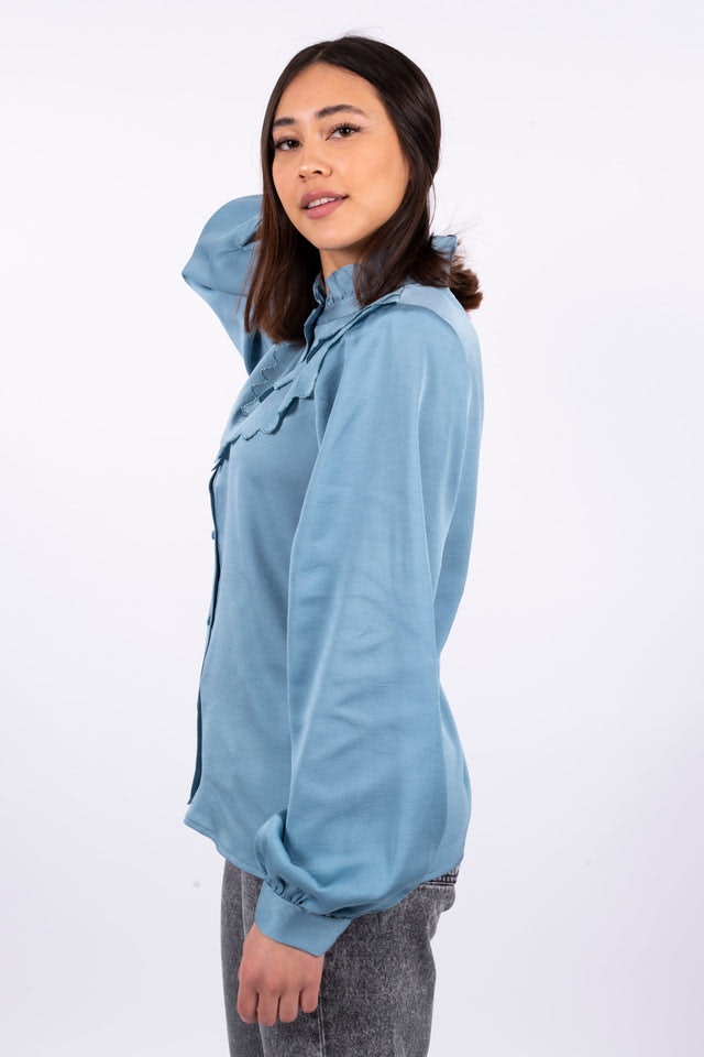 Layered Ruffle Blouse - Blue Fog