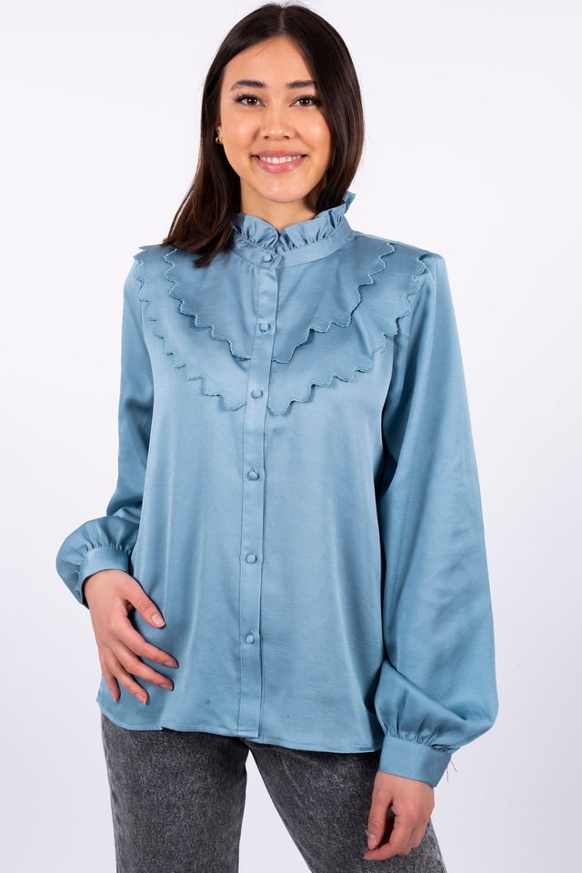 Layered Ruffle Blouse - Blue Fog