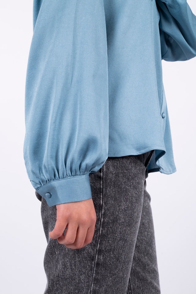 Layered Ruffle Blouse - Blue Fog