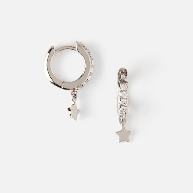 Pave Huggie With Star Drop - Silver