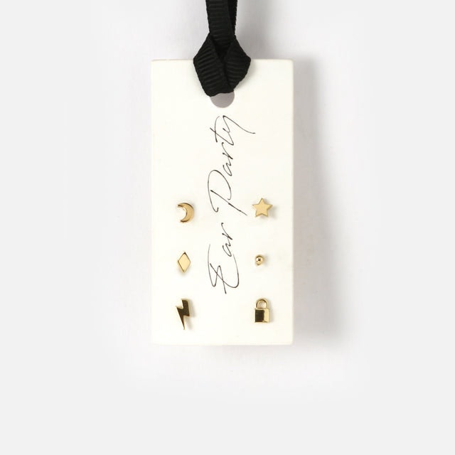 Mixed Charm 6 pk Stud Ear Party - Pale Gold