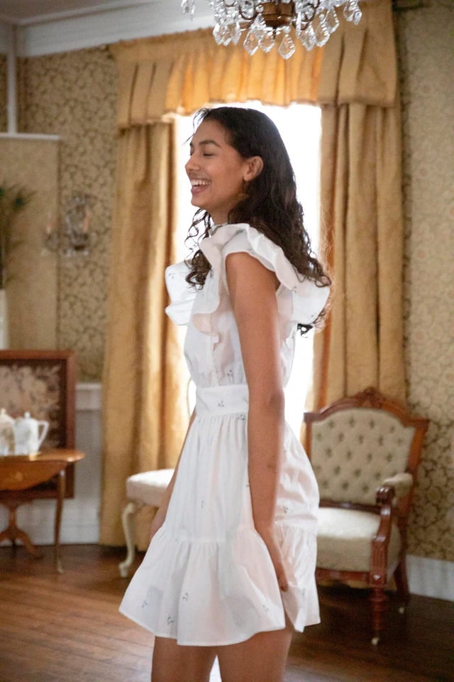 Senorita Dress - Embroidered Blue Flower