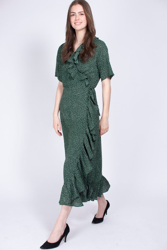 Image Maxi Wrap Dress - Green Dot - Just Female - Kjoler - VILLOID.no