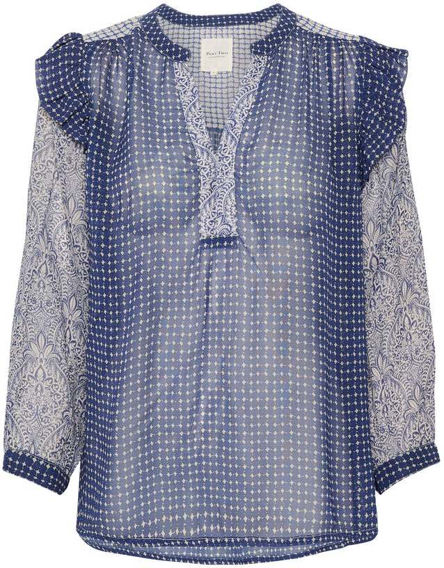 OrianaPW Blouse - Blue Border Print