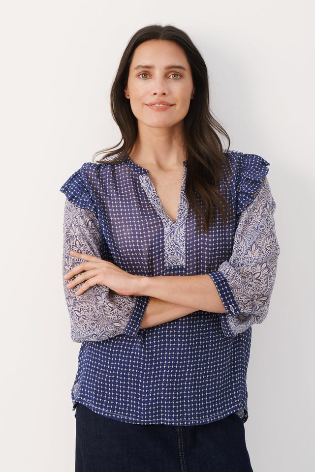 OrianaPW Blouse - Blue Border Print