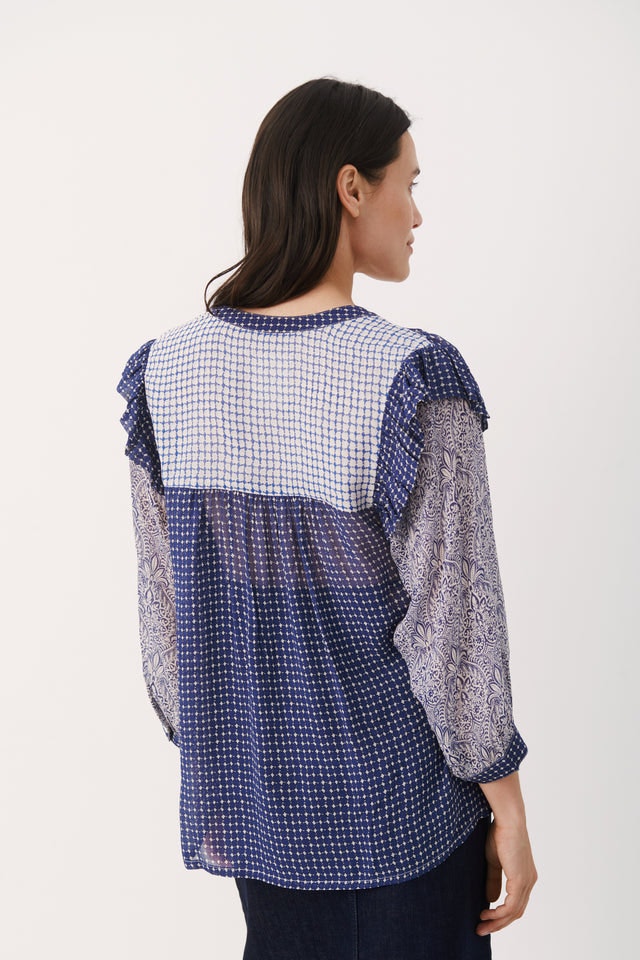 OrianaPW Blouse - Blue Border Print