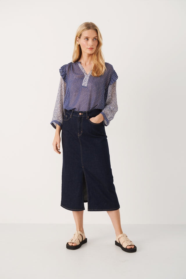 OrianaPW Blouse - Blue Border Print
