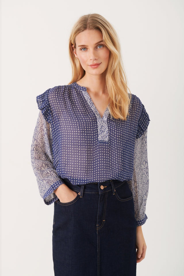OrianaPW Blouse - Blue Border Print