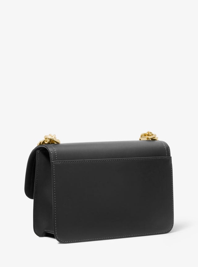 Heather Large Leather Shoulder Bag - Black