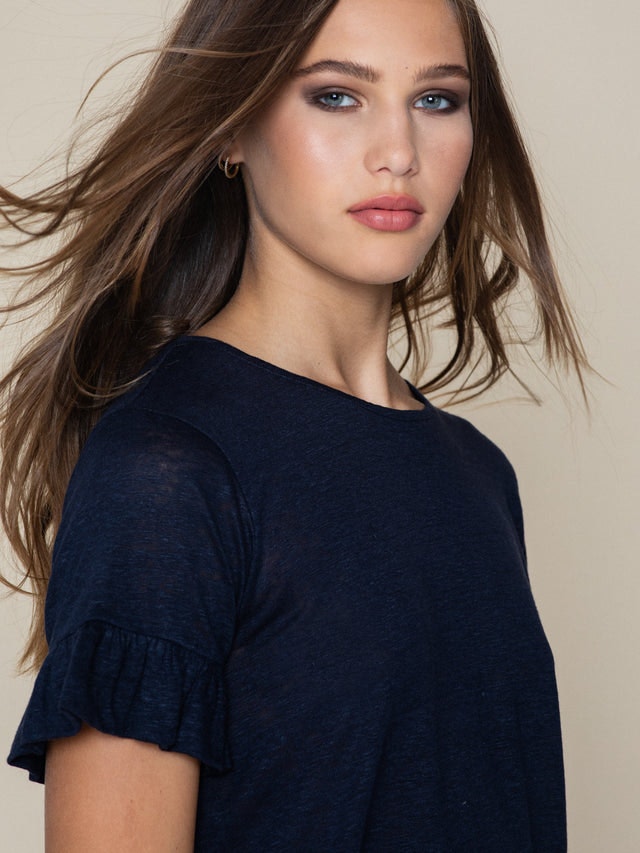 Lara Linen Tee - Navy