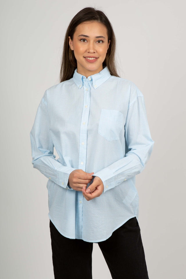 D1. Relaxed Gingham Shirt - Waterfall Blue