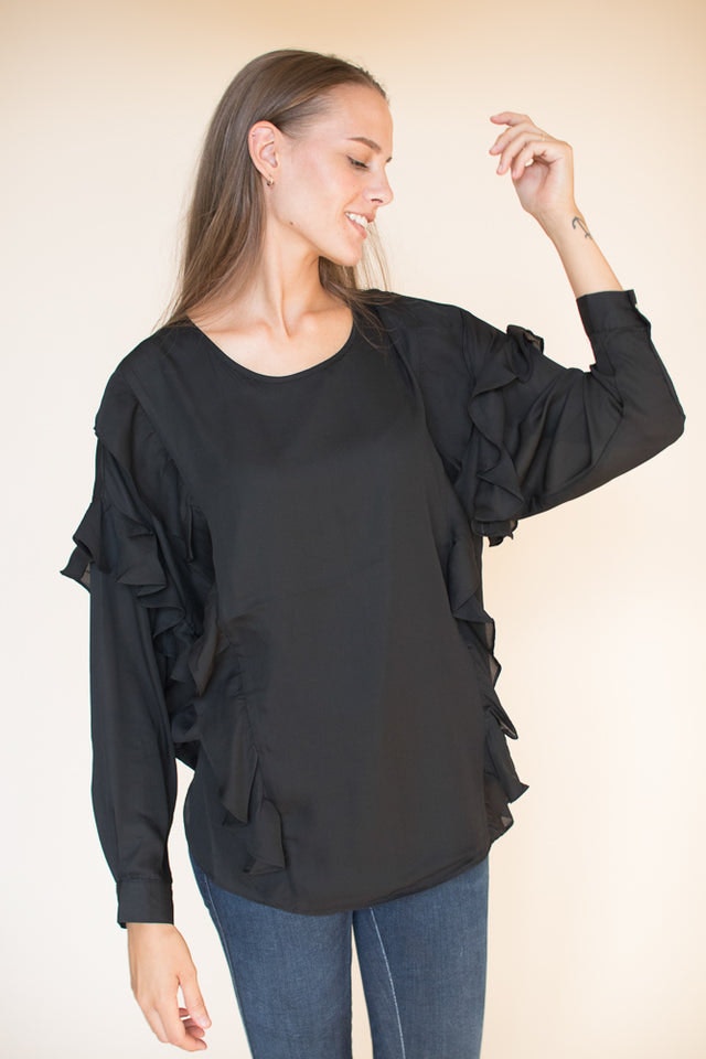 Vanessa short solidblouse - Black - Line of Oslo - Bluser & Skjorter - VILLOID.no