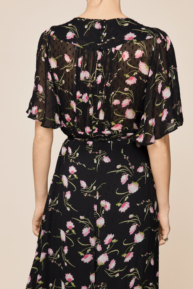 Delicate Semi Wrap Dress - Black Poppy - ByTimo - Kjoler - VILLOID.no