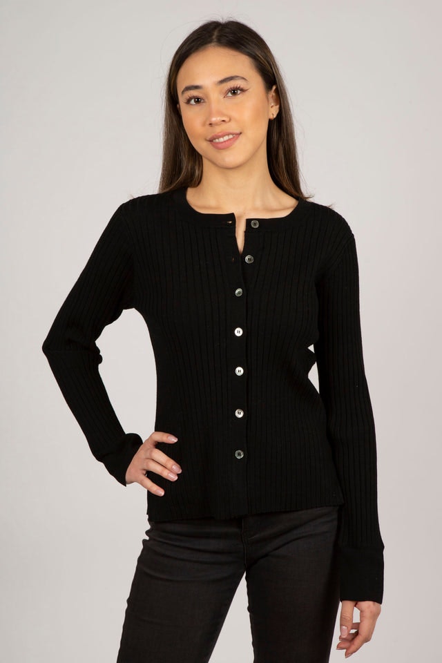 Yugen Round Neck Cardigan - Anthracite Black
