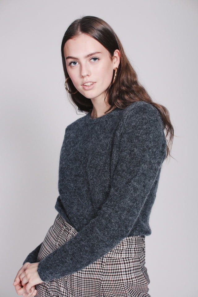 Brook Knit Raw O-neck - Dark Grey Melange - Second Female - Gensere - VILLOID.no