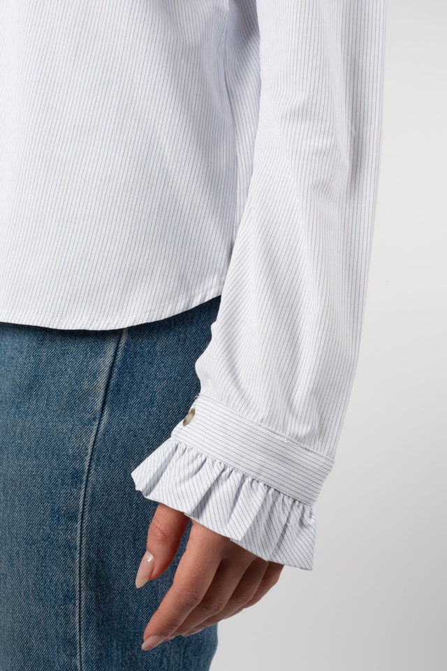 New Olive Shirt - Light Blue Stripe