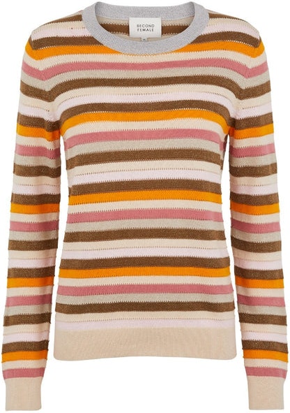 Sense Knit Multi O-Neck - Brazilian Sand - Second Female - Gensere - VILLOID.no