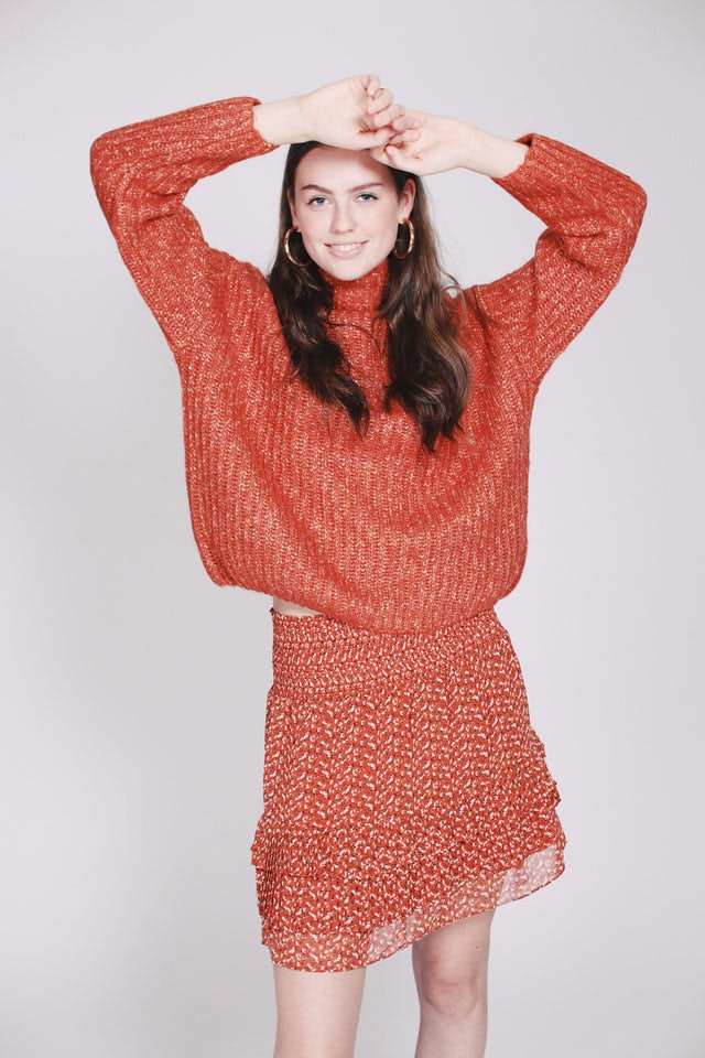 Ambra Knit T-neck - Carnelian - Second Female - Gensere - VILLOID.no