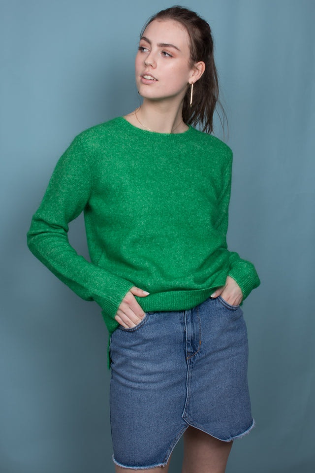 Brook Knit New O-Neck - Medium Green - Second Female - Gensere - VILLOID.no