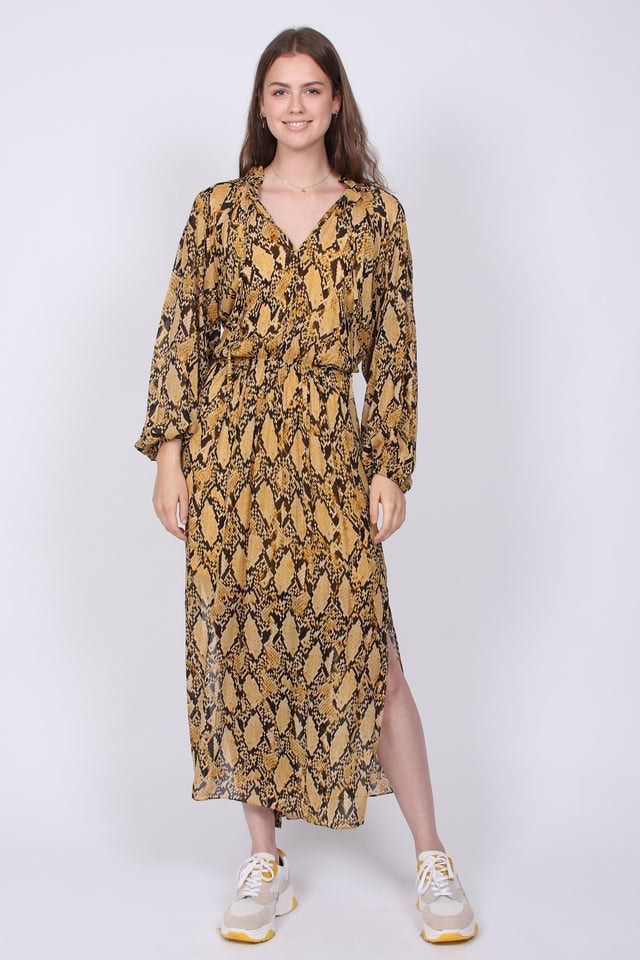 Snake LS Maxi Dress - Chai Tea - Second Female - Kjoler - VILLOID.no