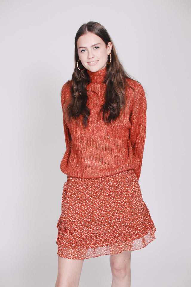 Ambra Knit T-neck - Carnelian - Second Female - Gensere - VILLOID.no