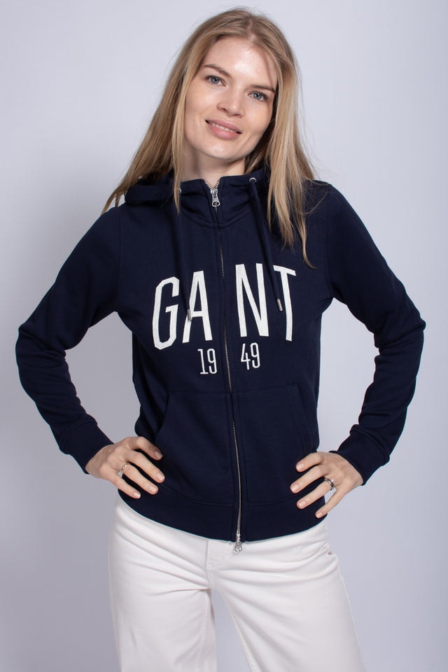 Logo Full Zip Hoodie - Evening Blue - GANT - Gensere - VILLOID.no