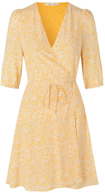 Britt SS Wrap Dress AOP - Golden Aster