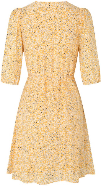 Britt SS Wrap Dress AOP - Golden Aster