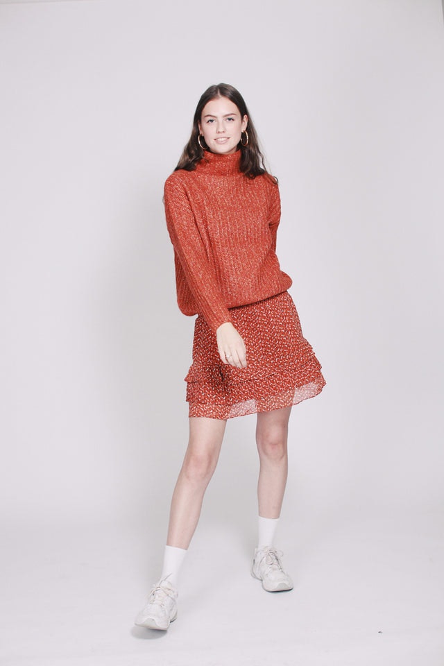 Ambra Knit T-neck - Carnelian - Second Female - Gensere - VILLOID.no