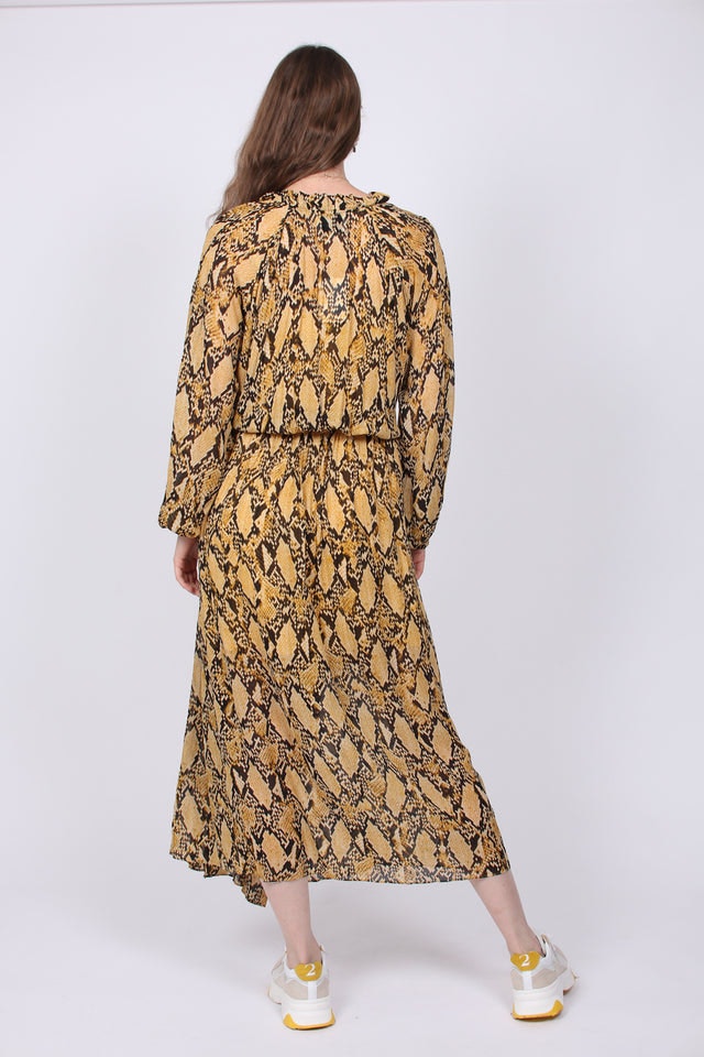 Snake LS Maxi Dress - Chai Tea - Second Female - Kjoler - VILLOID.no