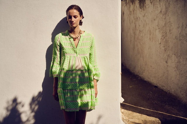 Ella Short Dress - N.Green-N.Lime/White