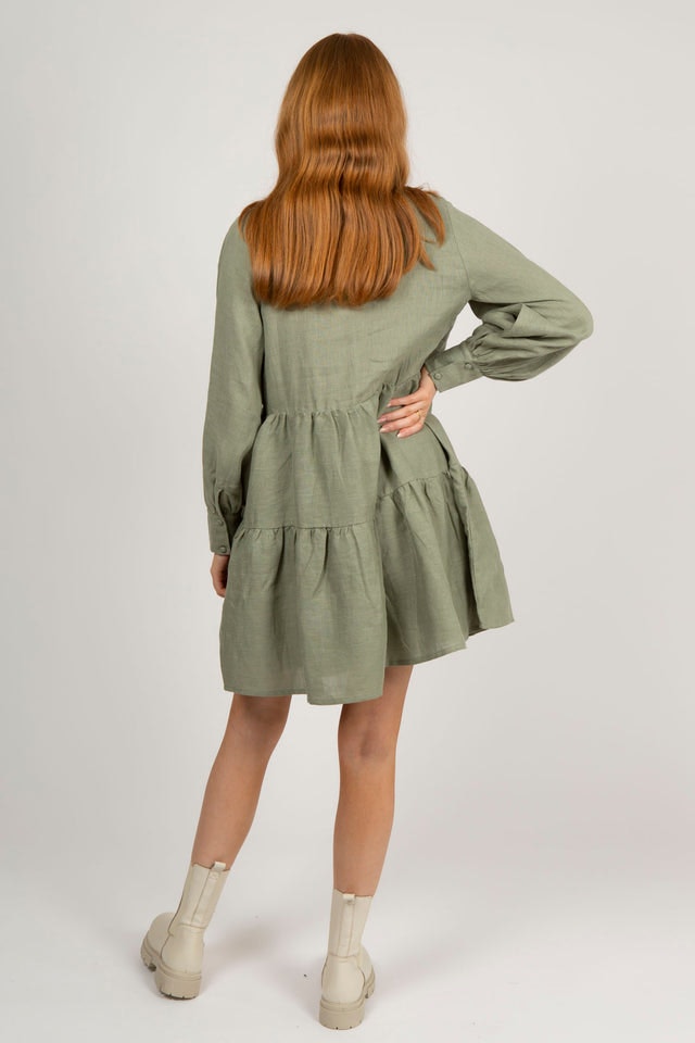 Aria Linen Dress - Green