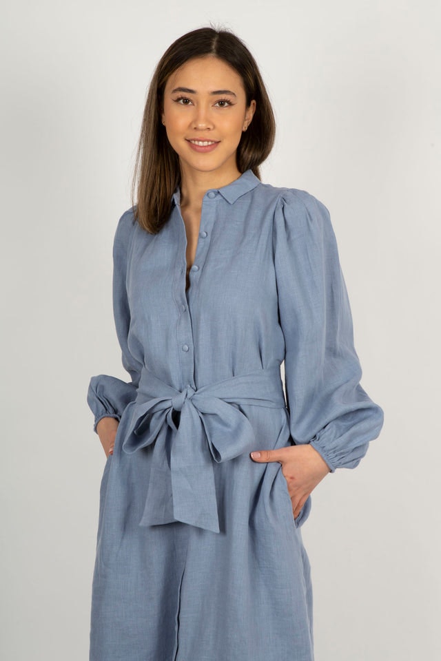 Josefin Linen Dress - Dusty Blue