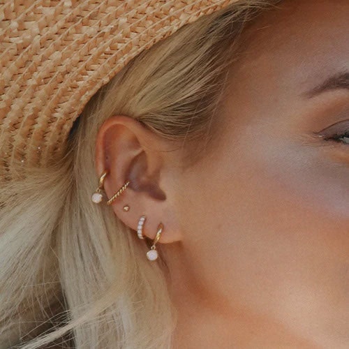 SW Drop Huggie Hoops RWO - Rose Water Opal