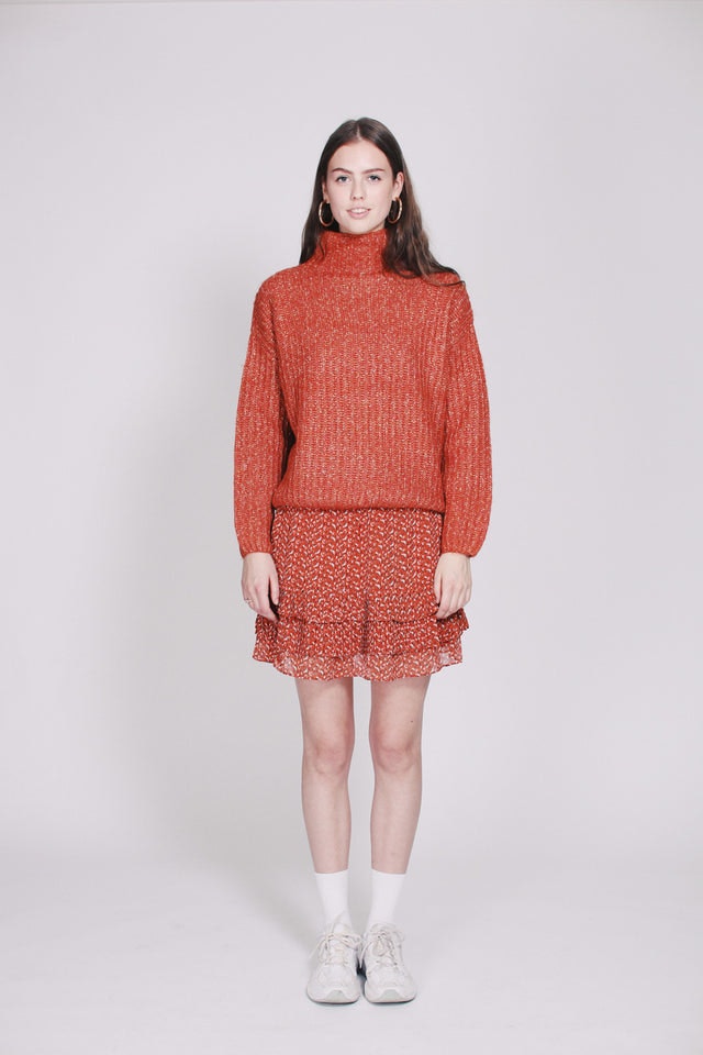 Ambra Knit T-neck - Carnelian - Second Female - Gensere - VILLOID.no