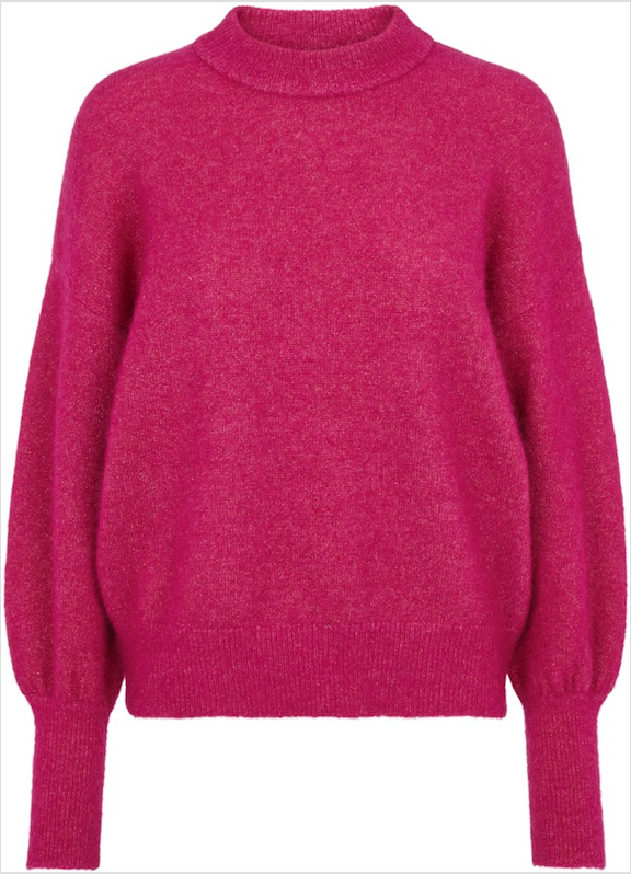 Minelli Knit Loose O-Neck - Fuchsia Red - Second Female - Gensere - VILLOID.no