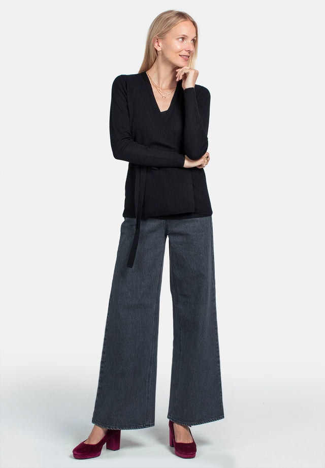 Wool Wrap Top - Black - Pierre Robert x Jenny Skavlan - Gensere - VILLOID.no