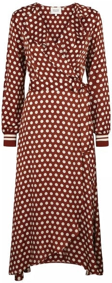 Spotty Wrap Dress - Rustic Brown - Second Female - Kjoler - VILLOID.no