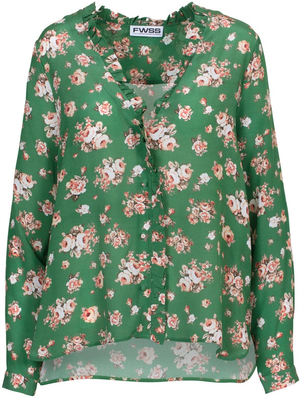Bente w. Frill - Green Roses All Over - FWSS - Bluser & Skjorter - VILLOID.no