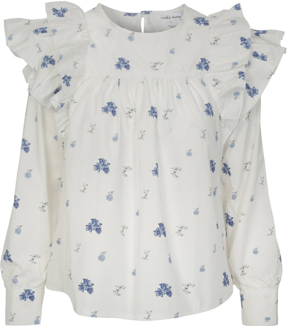 Jamie Ruffle Blouse - Blue Flower
