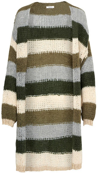 Kala Cardigan Long - Army/Beige Stripes