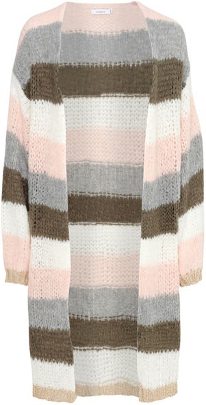 Kala Cardigan Long - Olive Green/Rose Stripes
