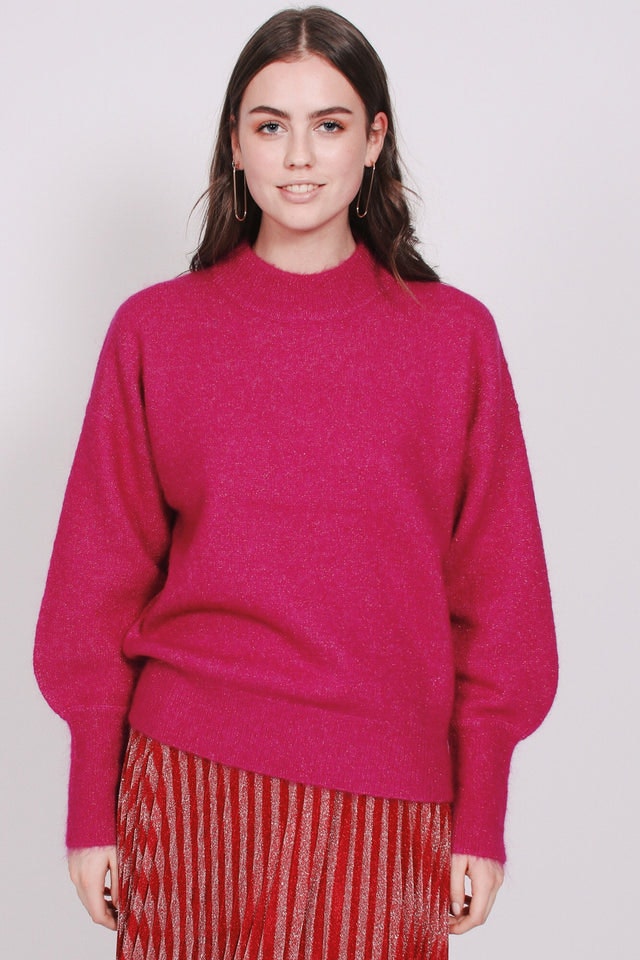 Minelli Knit Loose O-Neck - Fuchsia Red - Second Female - Gensere - VILLOID.no