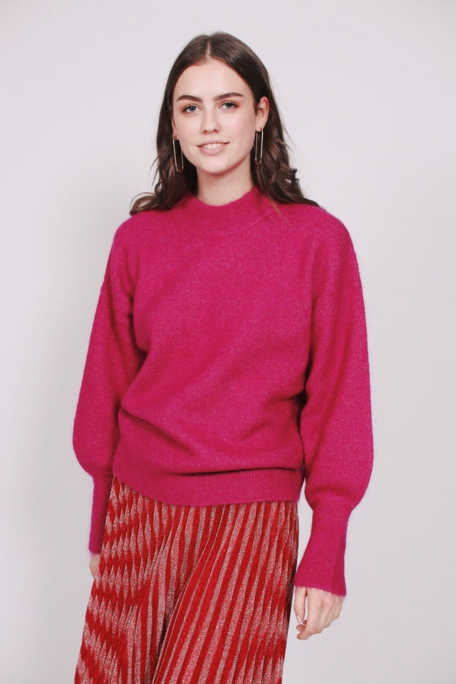 Minelli Knit Loose O-Neck - Fuchsia Red - Second Female - Gensere - VILLOID.no