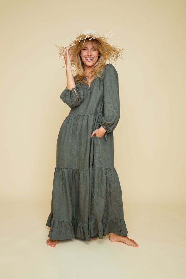 Muse Linen Dress - Army